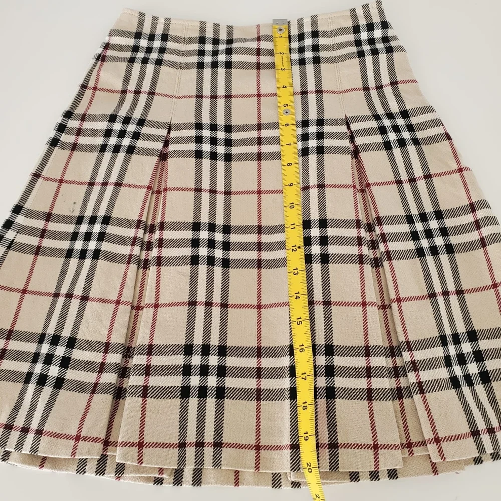 Burberry Blue Label Pleated Knee-Length Classic Nova Check Cotton Skirt